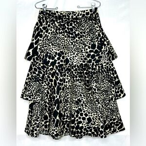 Who What‎ Wear NWT Leopard Print Skirt Tiered Ruffle Midi 100% Cotton Sz 4